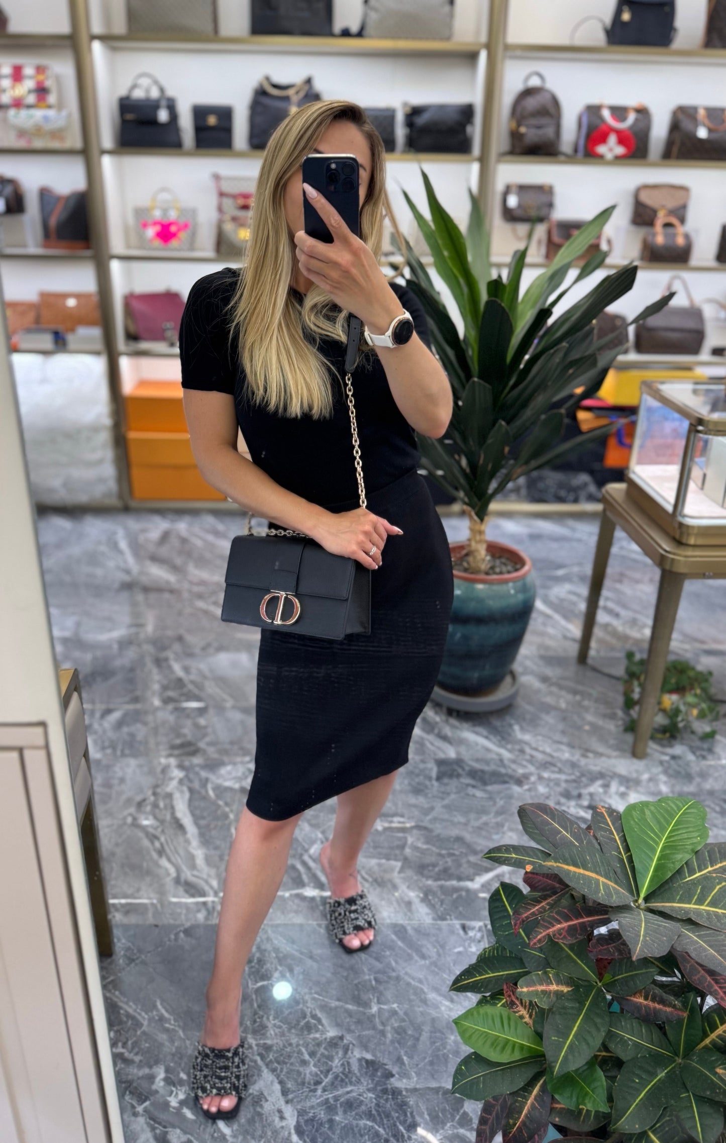 Pre-owned Certified Dior 30 Montaigne East-West Medium in Black Grained Calfskin with Light Golden Hardware, 2020, w/ dust bag, Dior card