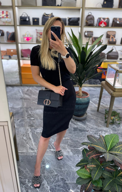 Pre-owned Certified Dior 30 Montaigne East-West Medium in Black Grained Calfskin with Light Golden Hardware, 2020, w/ dust bag, Dior card