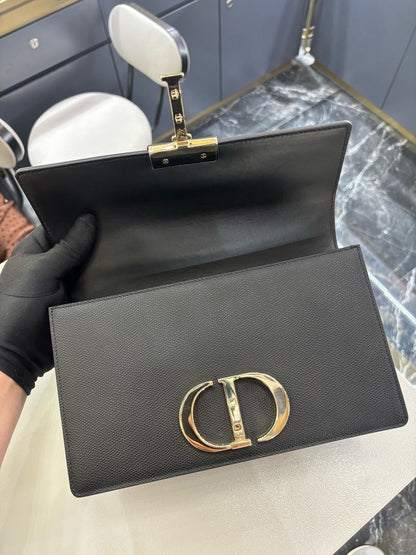 Pre-owned Certified Dior 30 Montaigne East-West Medium in Black Grained Calfskin with Light Golden Hardware, 2020, w/ dust bag, Dior card