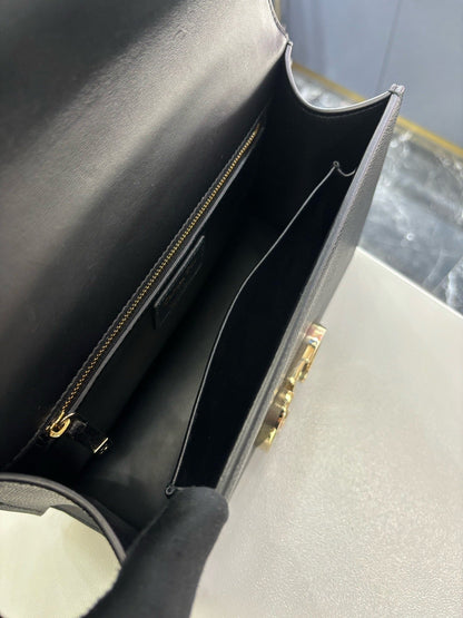 Pre-owned Certified Dior 30 Montaigne East-West Medium in Black Grained Calfskin with Light Golden Hardware, 2020, w/ dust bag, Dior card