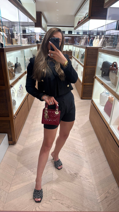 Pre-owned Certified Dior Mini Lady Dior Dark Cherry Red Patent Leather with Golden Hardware, 2020, w/ full set - box, dust bag, chain