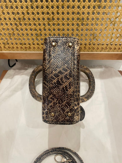 Pre-owned Certified Dior Mini Lady Dior Natural Rare Lizard Skin in Neutral Shades Python Pattern with Golden Hardware, 2017, w/ Full Set