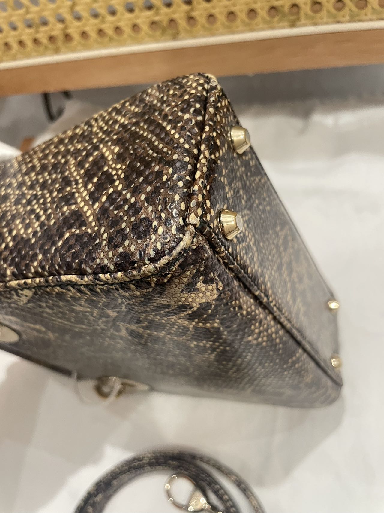 Pre-owned Certified Dior Mini Lady Dior Natural Rare Lizard Skin in Neutral Shades Python Pattern with Golden Hardware, 2017, w/ Full Set