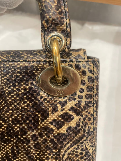 Pre-owned Certified Dior Mini Lady Dior Natural Rare Lizard Skin in Neutral Shades Python Pattern with Golden Hardware, 2017, w/ Full Set