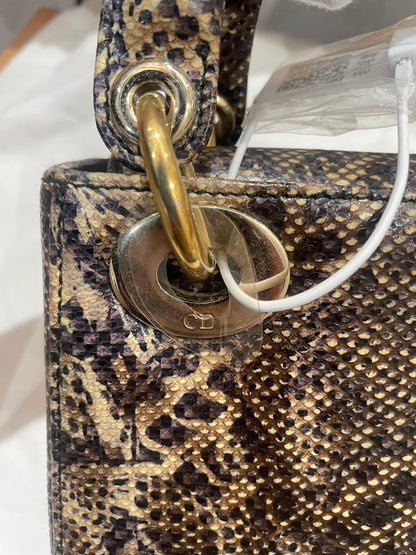 Pre-owned Certified Dior Mini Lady Dior Natural Rare Lizard Skin in Neutral Shades Python Pattern with Golden Hardware, 2017, w/ Full Set