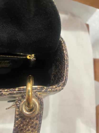 Pre-owned Certified Dior Mini Lady Dior Natural Rare Lizard Skin in Neutral Shades Python Pattern with Golden Hardware, 2017, w/ Full Set