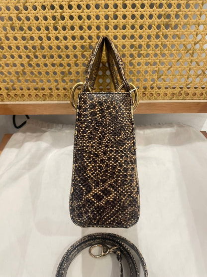 Pre-owned Certified Dior Mini Lady Dior Natural Rare Lizard Skin in Neutral Shades Python Pattern with Golden Hardware, 2017, w/ Full Set