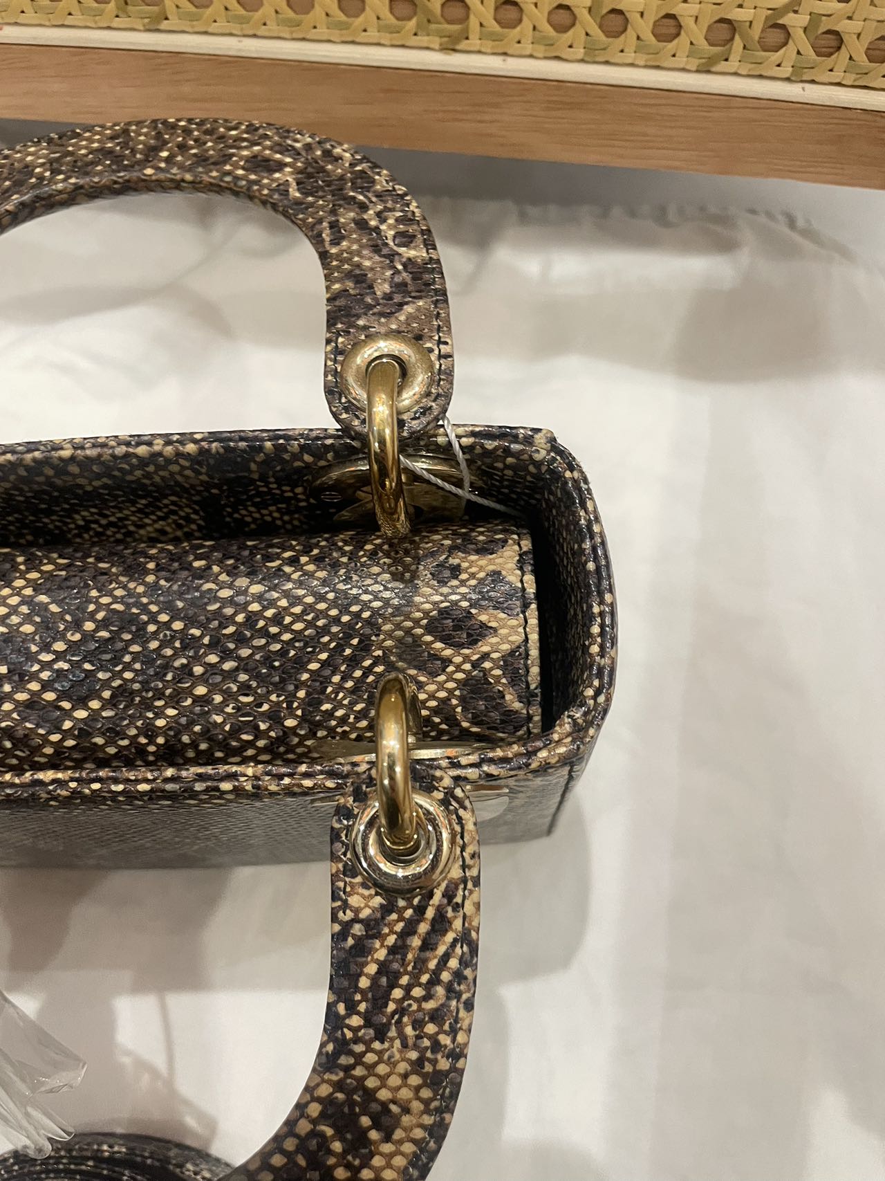 Pre-owned Certified Dior Mini Lady Dior Natural Rare Lizard Skin in Neutral Shades Python Pattern with Golden Hardware, 2017, w/ Full Set