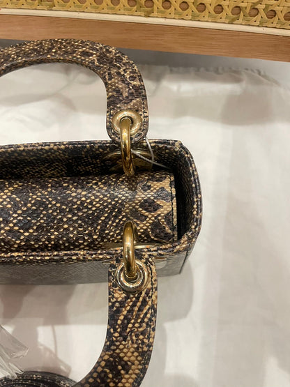 Pre-owned Certified Dior Mini Lady Dior Natural Rare Lizard Skin in Neutral Shades Python Pattern with Golden Hardware, 2017, w/ Full Set