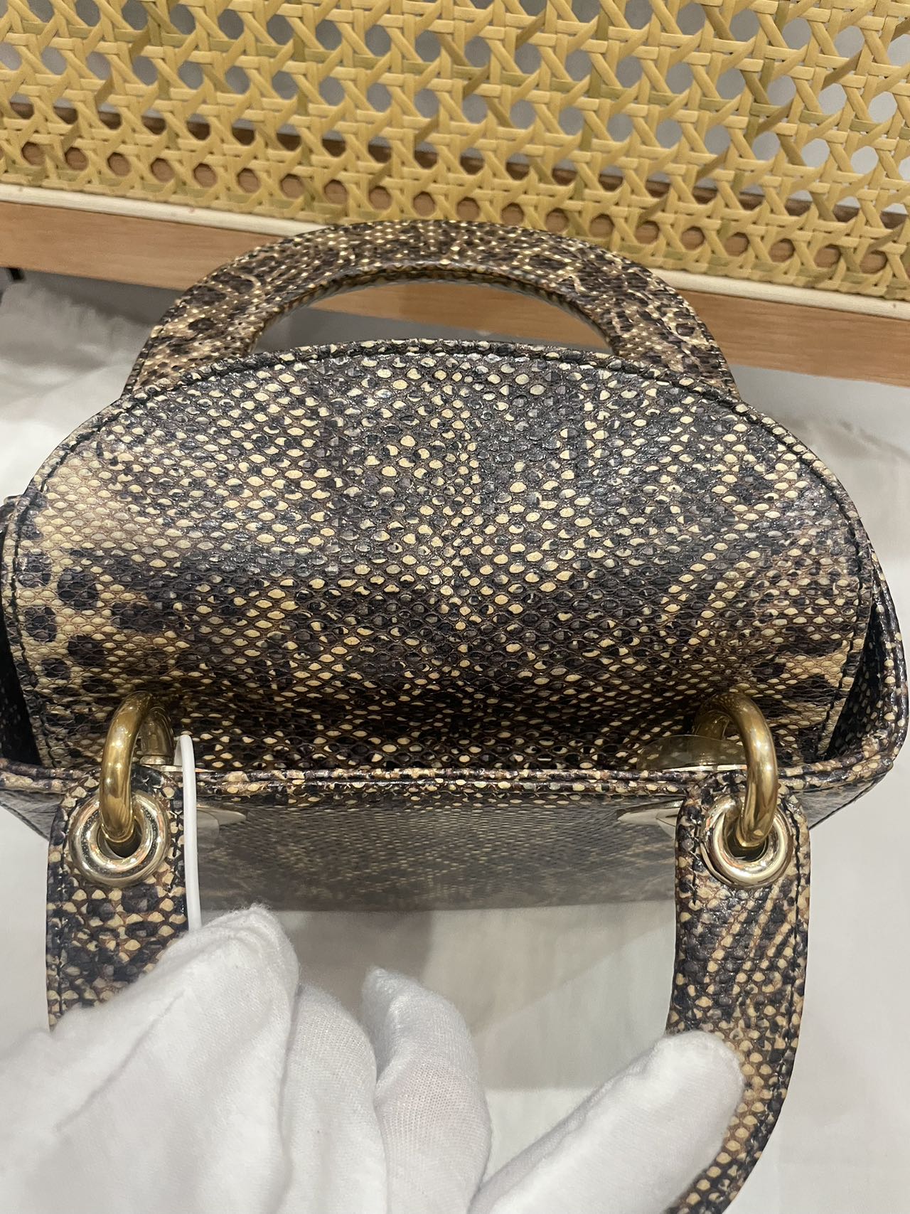 Pre-owned Certified Dior Mini Lady Dior Natural Rare Lizard Skin in Neutral Shades Python Pattern with Golden Hardware, 2017, w/ Full Set