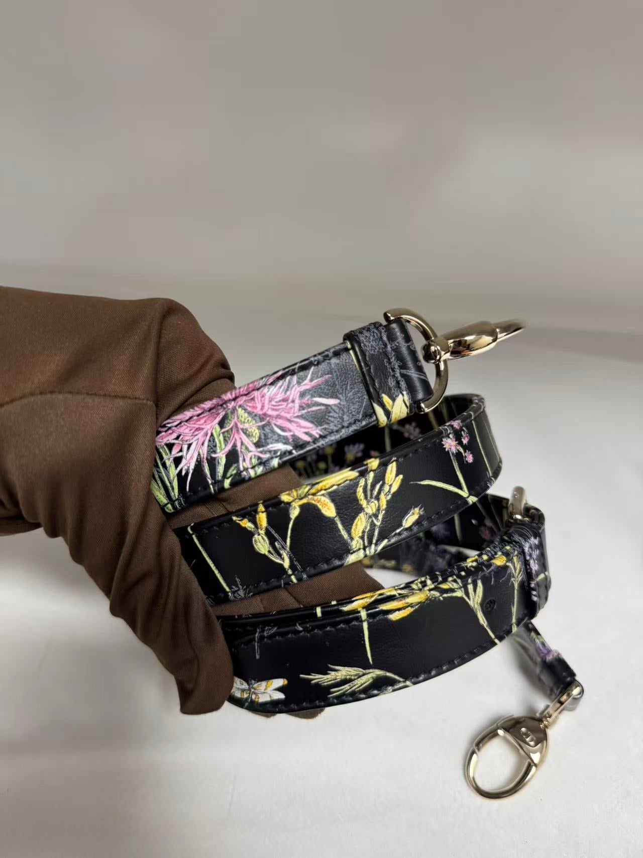 Pre-owned Certified Dior Small Lady Dior Black Calfskin with Painted Floral Pattern with Light Golden Hardware, 2024, w/ full set