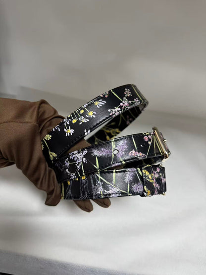 Pre-owned Certified Dior Small Lady Dior Black Calfskin with Painted Floral Pattern with Light Golden Hardware, 2024, w/ full set