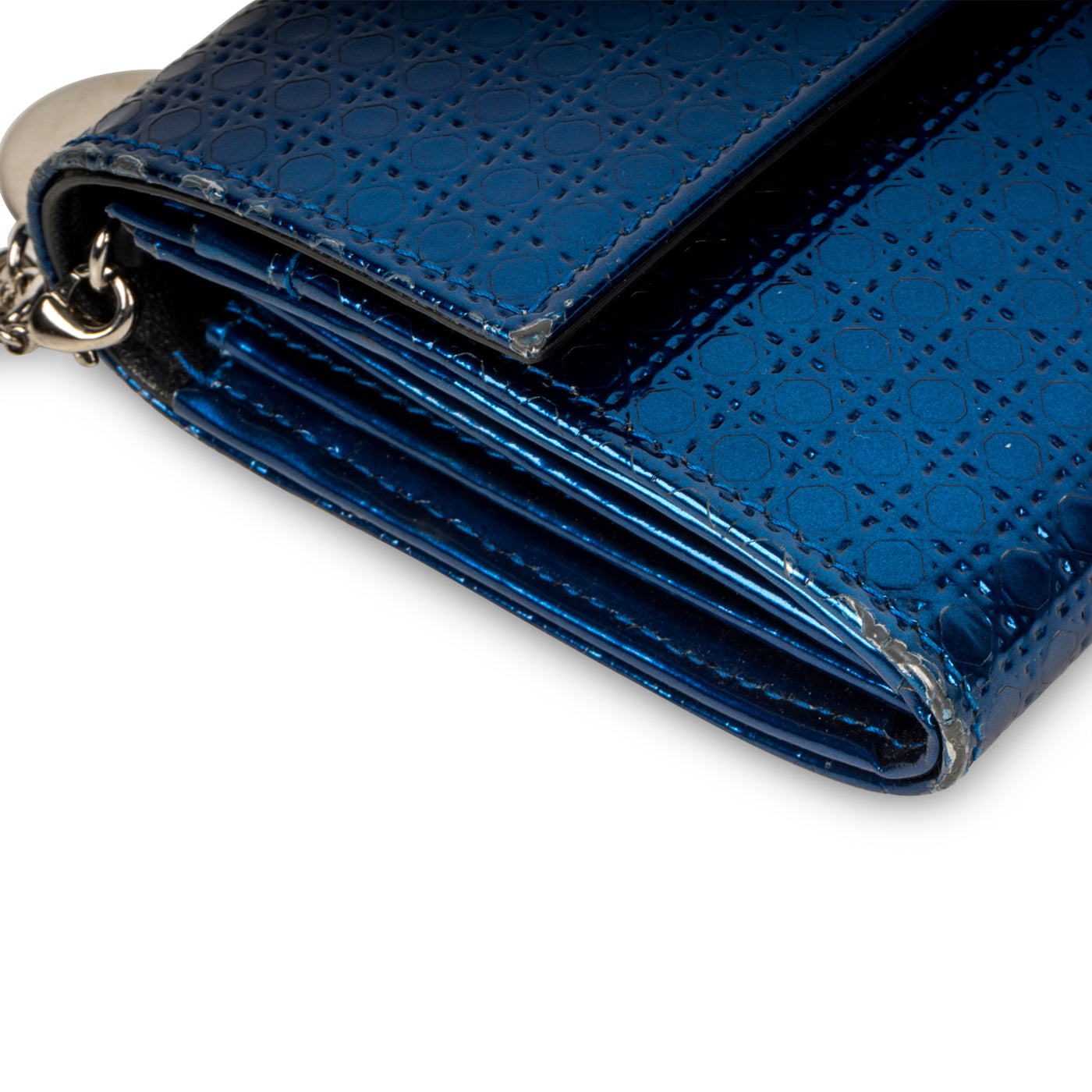 Christian Dior Cannage Metallic Wallet Blue