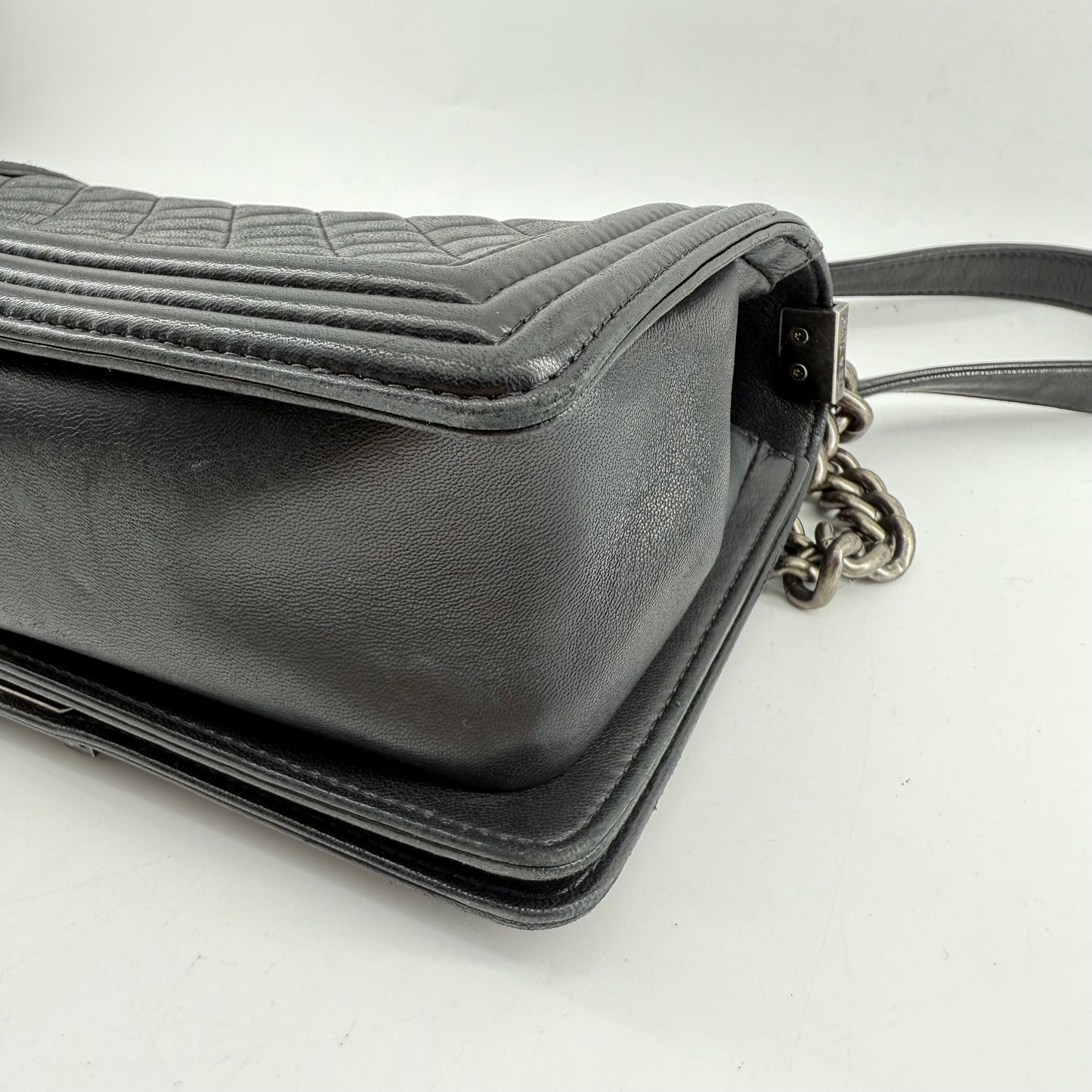 Chanel Medium Black Lambskin Ruthenium Hardware Le Boy Flap Bag