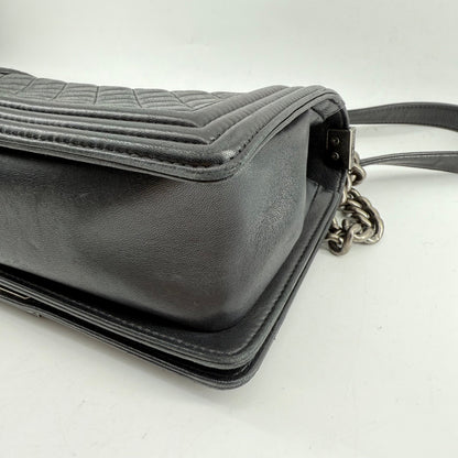 Chanel Medium Black Lambskin Ruthenium Hardware Le Boy Flap Bag