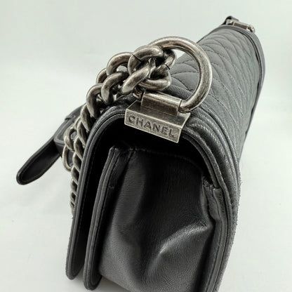 Chanel Medium Black Lambskin Ruthenium Hardware Le Boy Flap Bag