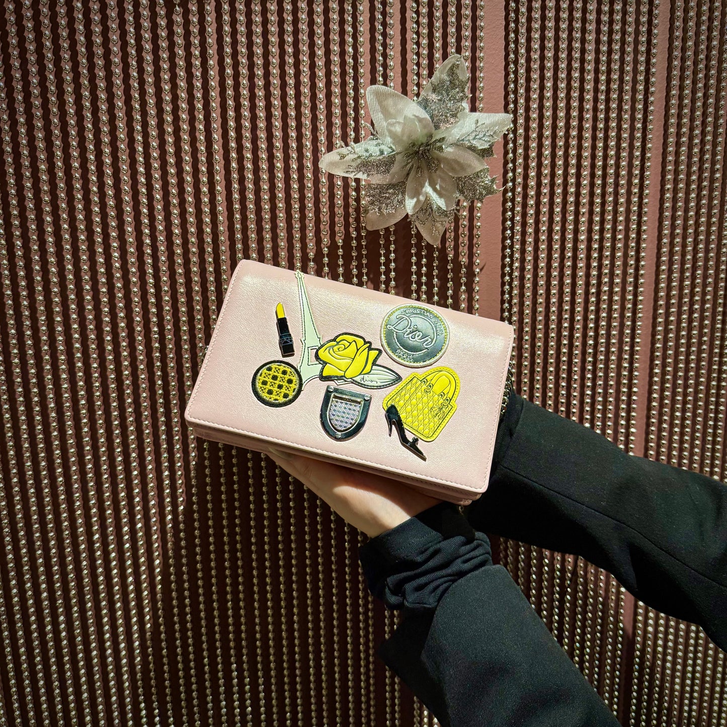 Christian Dior Diorama Patch Embellished Leather Wallet on Chain TWS