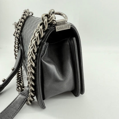 Chanel Medium Black Lambskin Ruthenium Hardware Le Boy Flap Bag