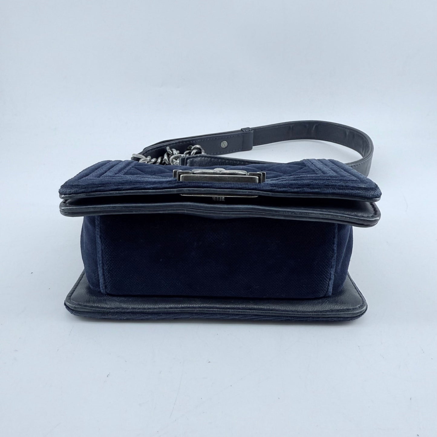 Chanel Navy Blue Velvet Mini Le Boy Bag