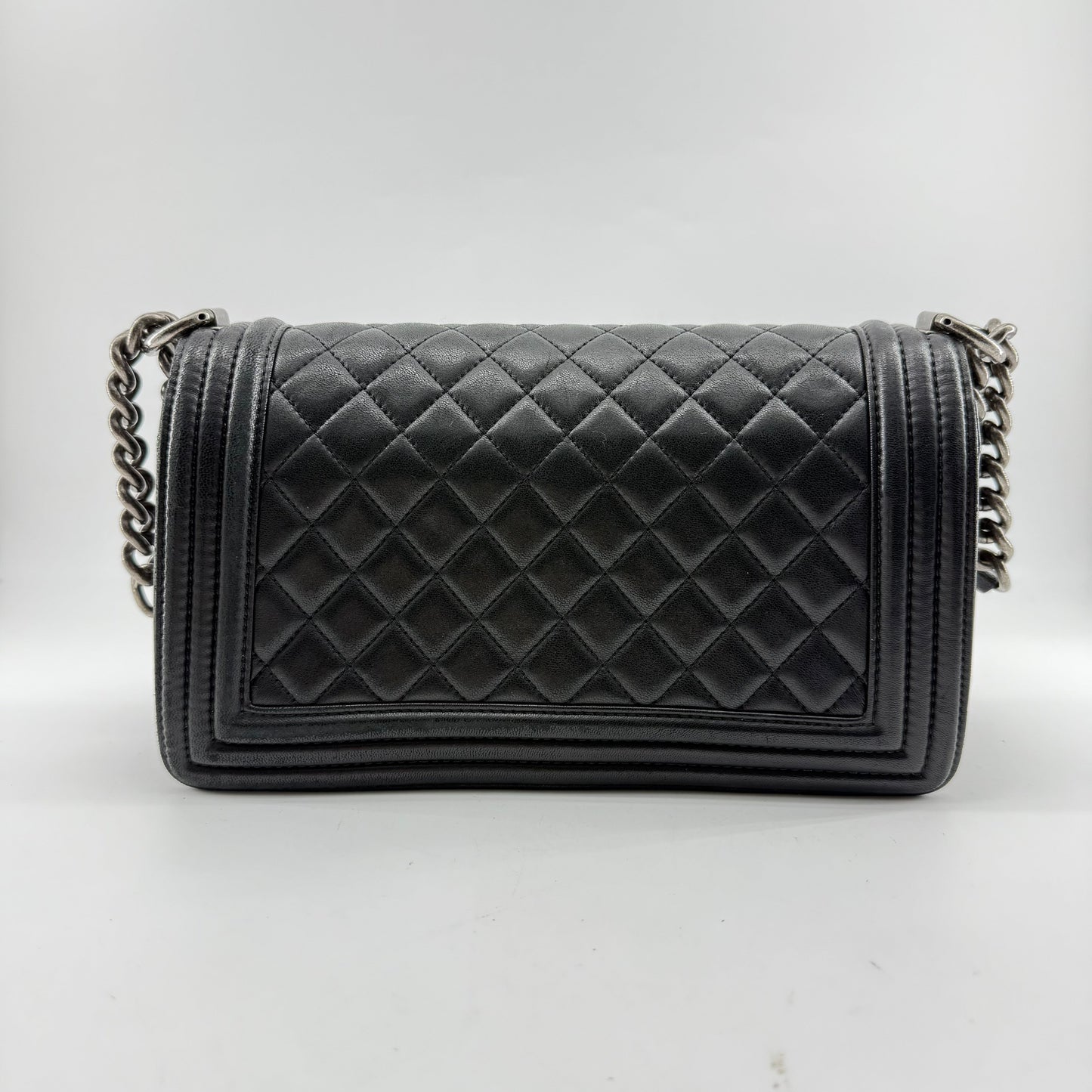 Chanel Medium Black Lambskin Ruthenium Hardware Le Boy Flap Bag