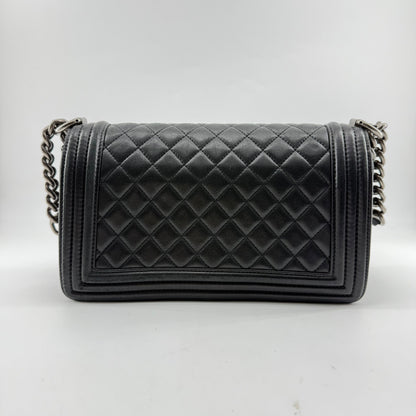 Chanel Medium Black Lambskin Ruthenium Hardware Le Boy Flap Bag