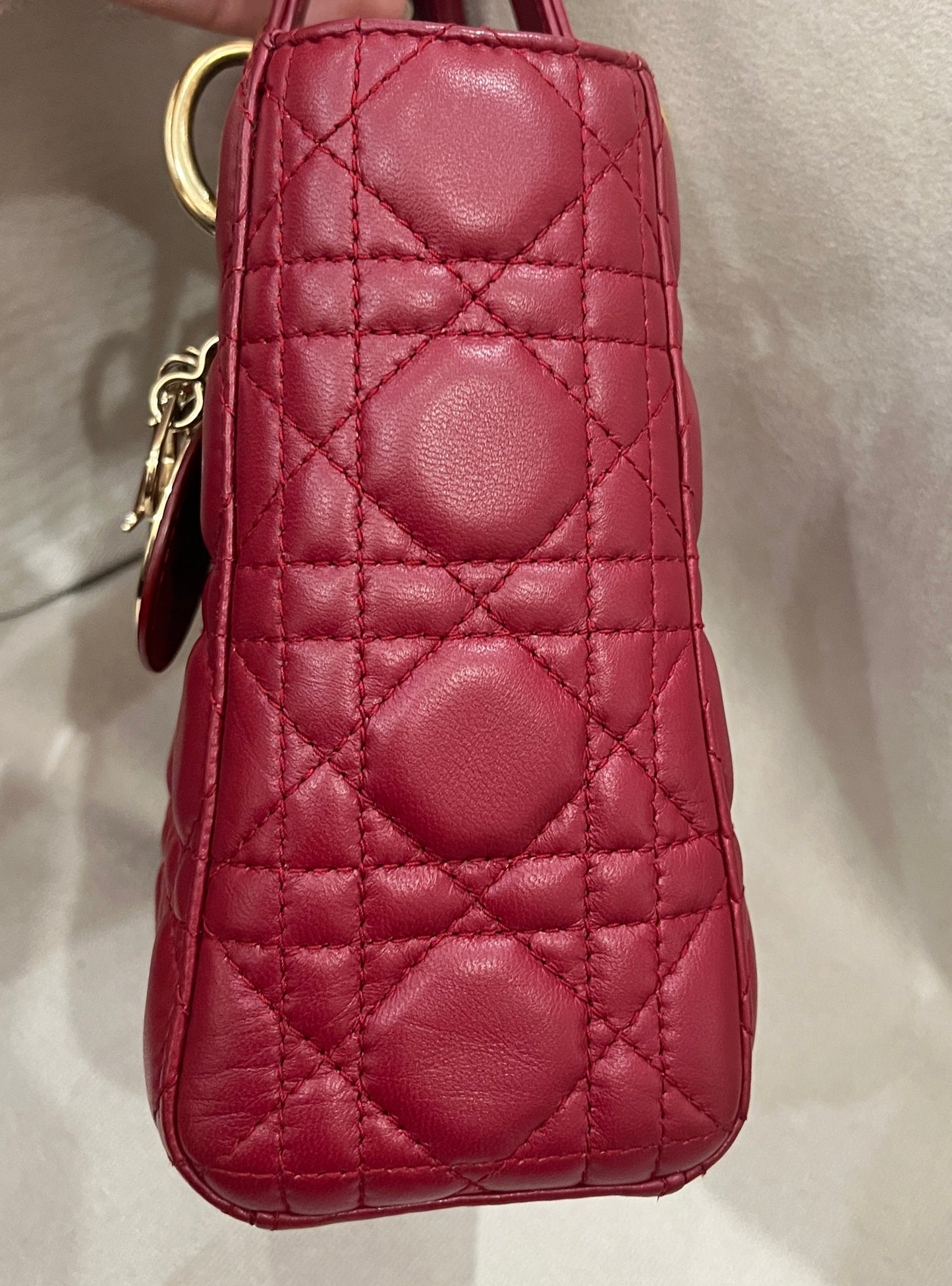 Pre-owned Dior Small My ABC Lady Dior Red Wine Lambskin with Golden Hardware, 2018, w/ Full Set