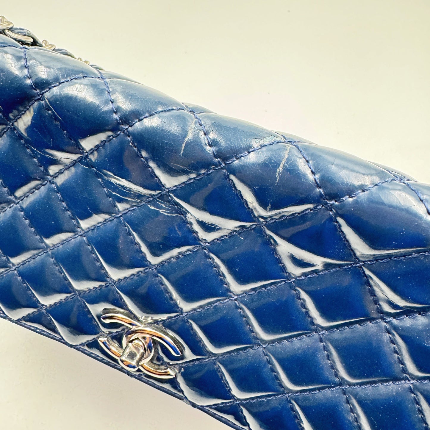 Chanel Quilted In the Business navy blue patent leather Flap bag TWS