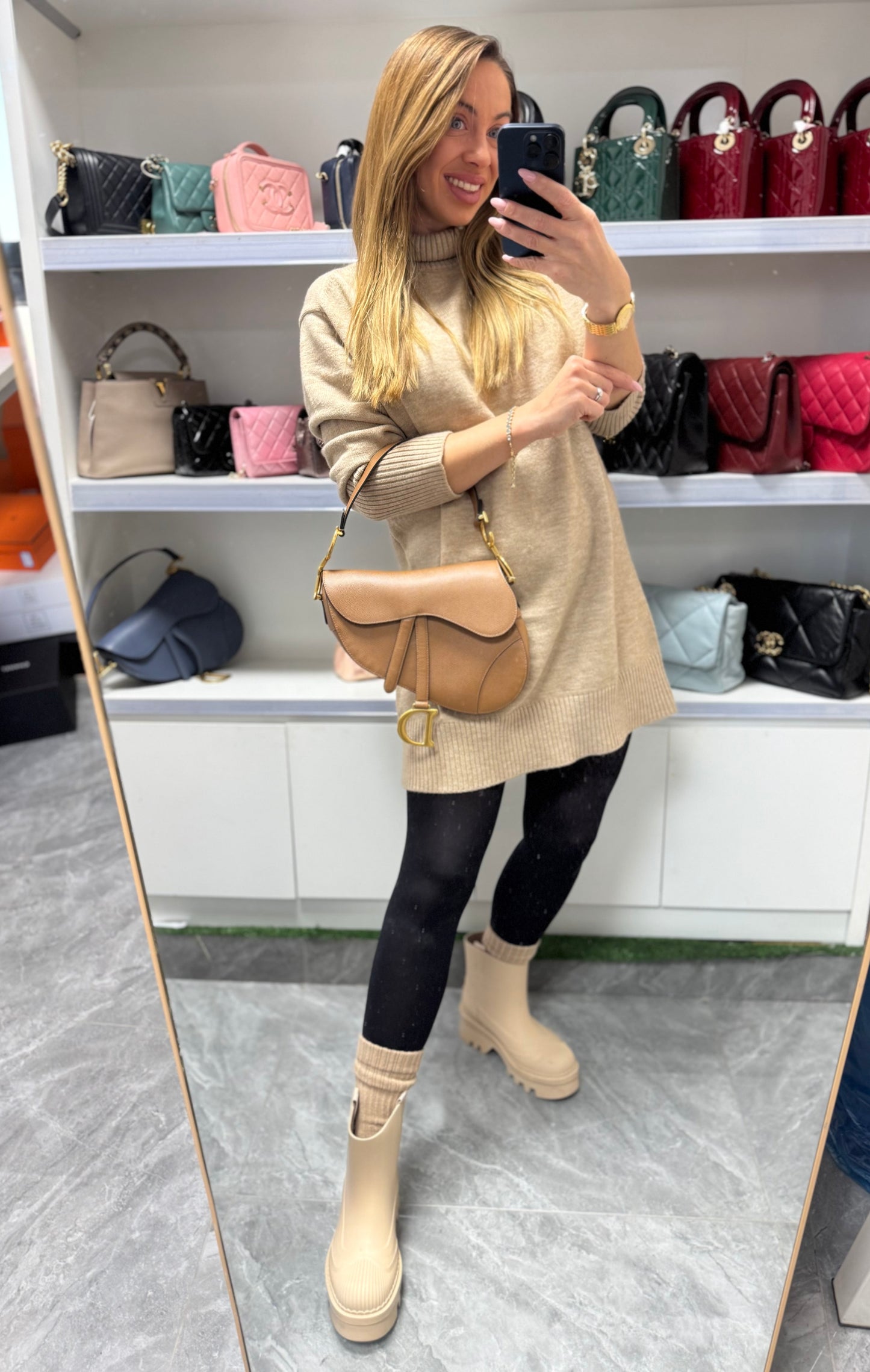 Pre-owned Certified Dior Saddle in Golden Brown Grained Calfskin with Golden Hardware, 2020, w/ dust bag