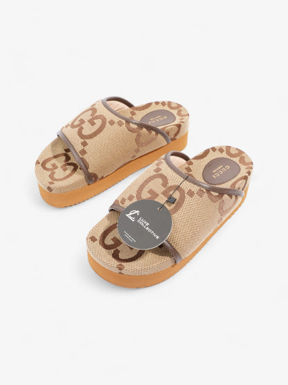 Gucci GG Platform Slides Beige And Ebony GG Supreme Canvas EU 38 UK 5