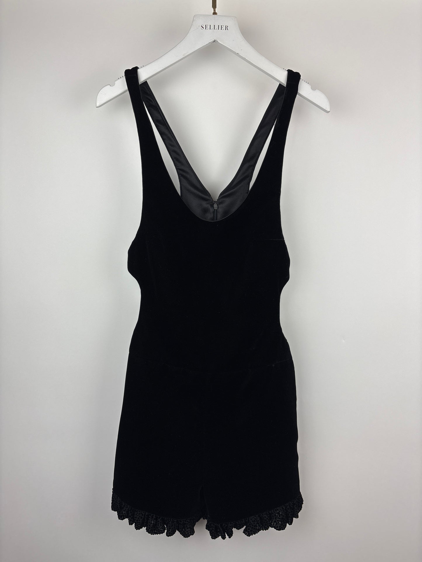 Saint Laurent Black Velvet Mini Sleeveless Playsuit with Crystal Heart and YSL Zip Detail Size FR 36 (UK 8)