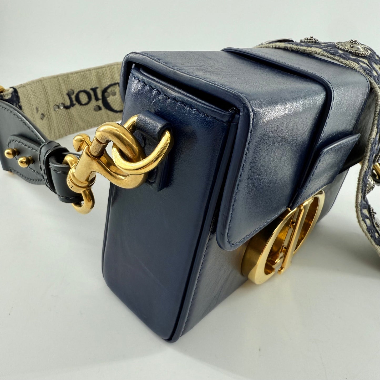 Christian Dior Navy Blue Leather 30 Montaigne Box Shoulder Bag