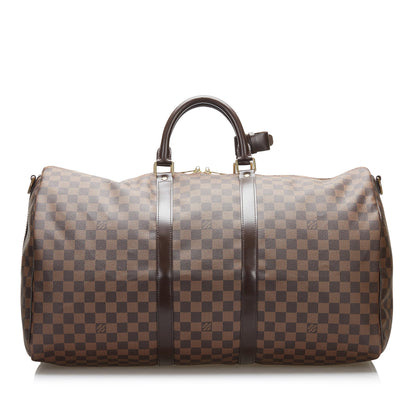 LOUIS VUITTON Damier Ebene Keepall Bandouliere 55 Brown