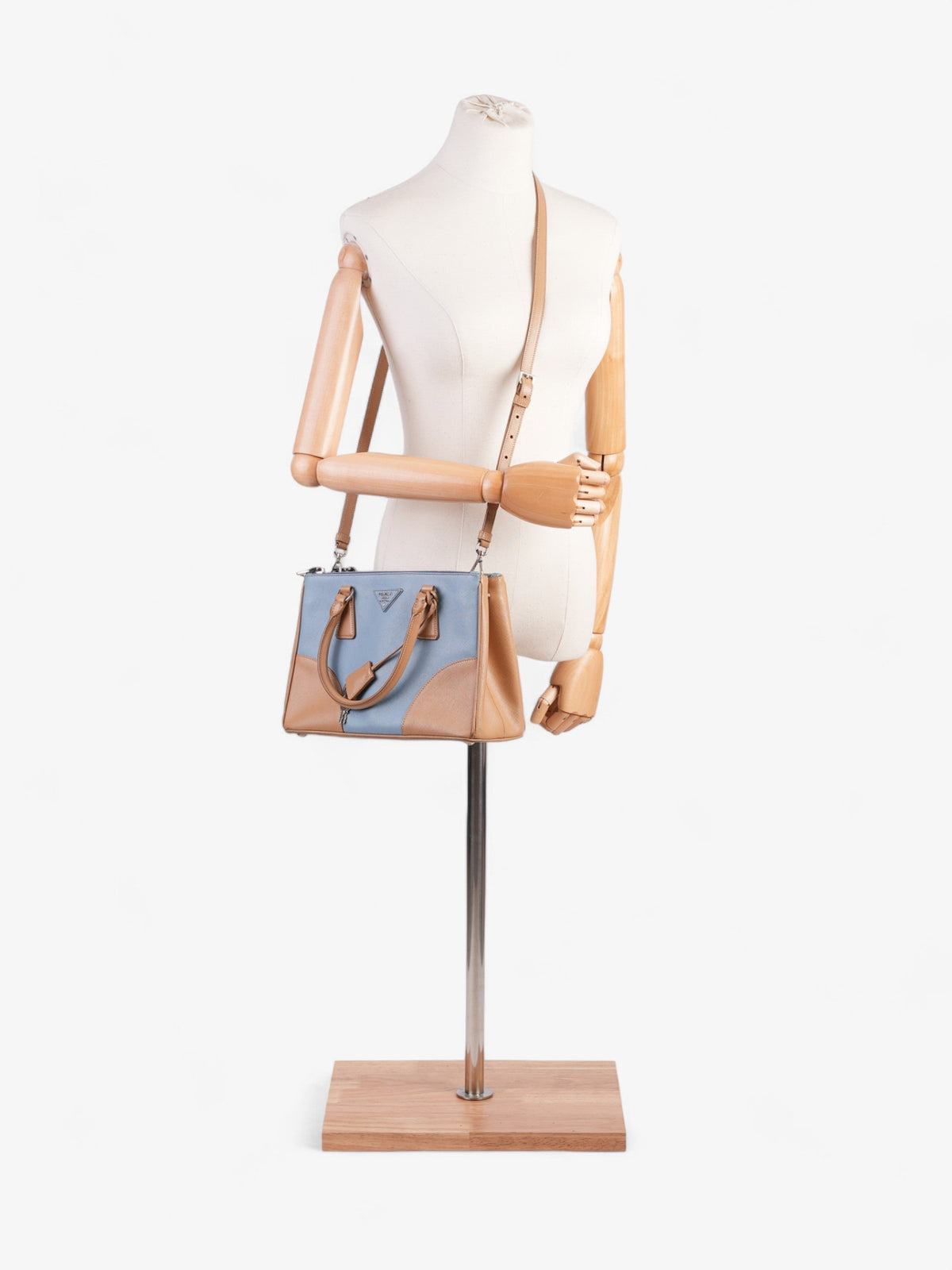 Prada Galleria Double Zip Tote Blue / Beige Saffiano Leather