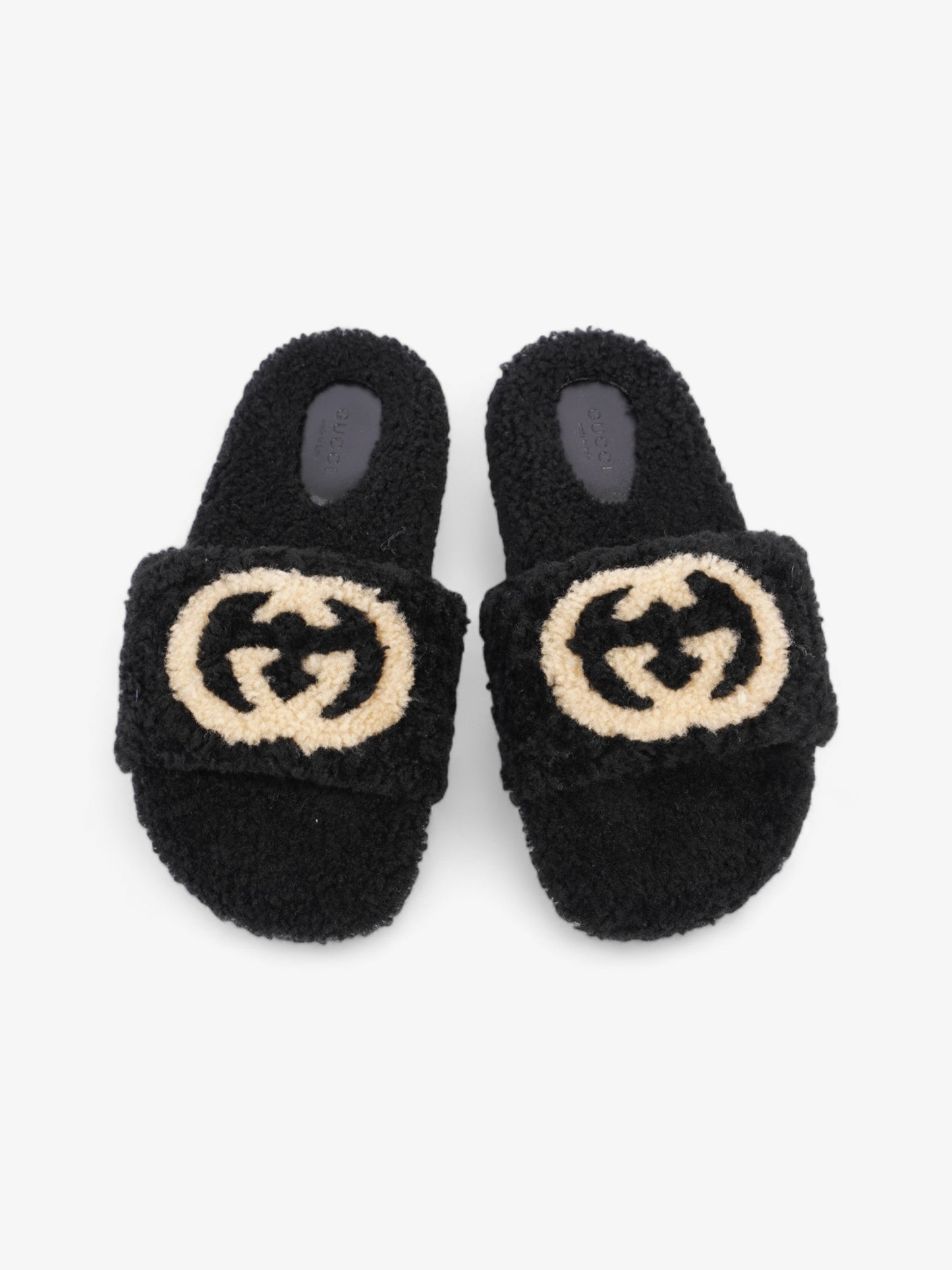 Gucci Interlocking G Slides Black / Butterscotch Shearling EU 37 UK 4