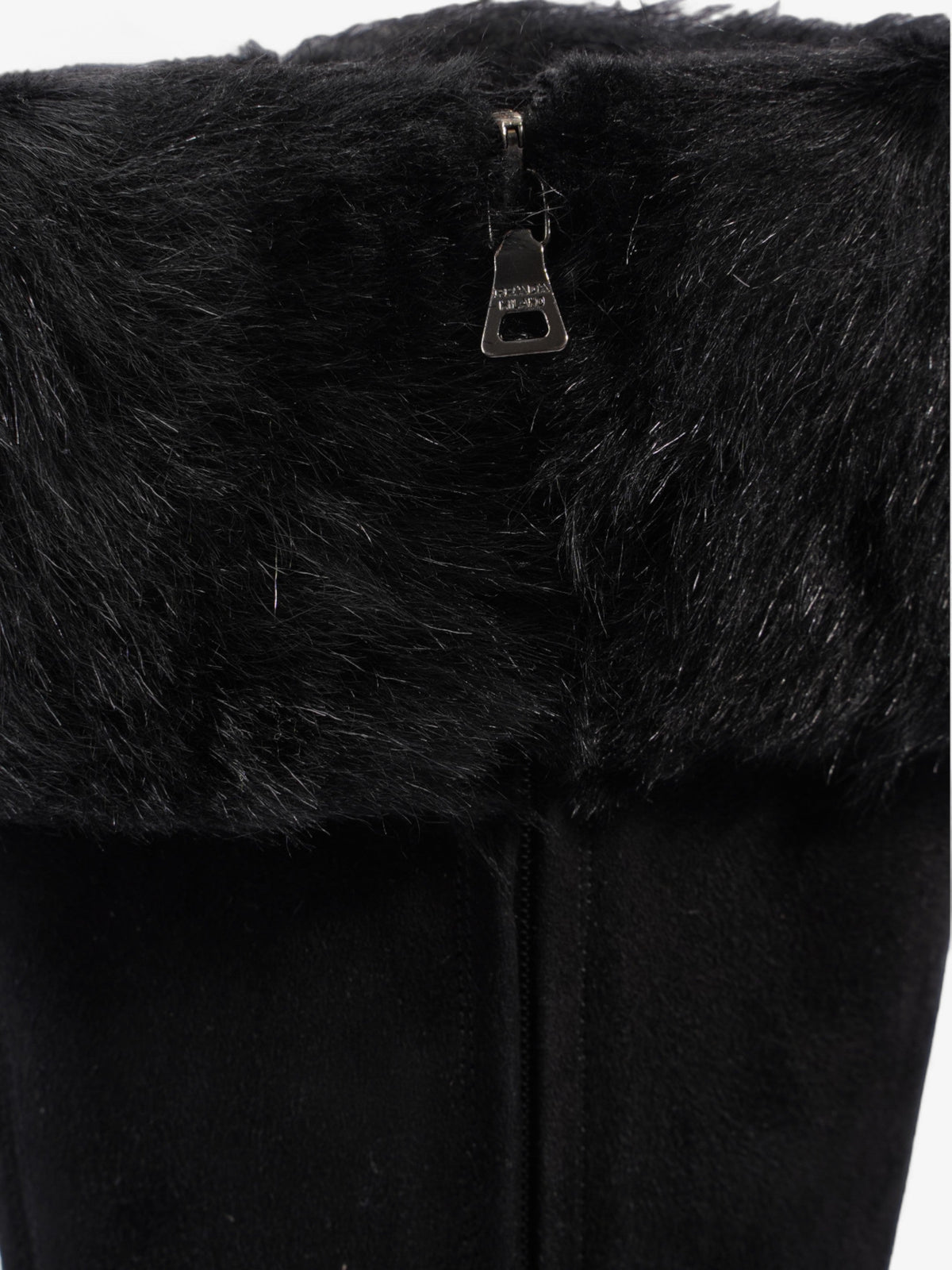 Prada Fur Trim Calf Boots 100mm Black Suede EU 37 UK 4