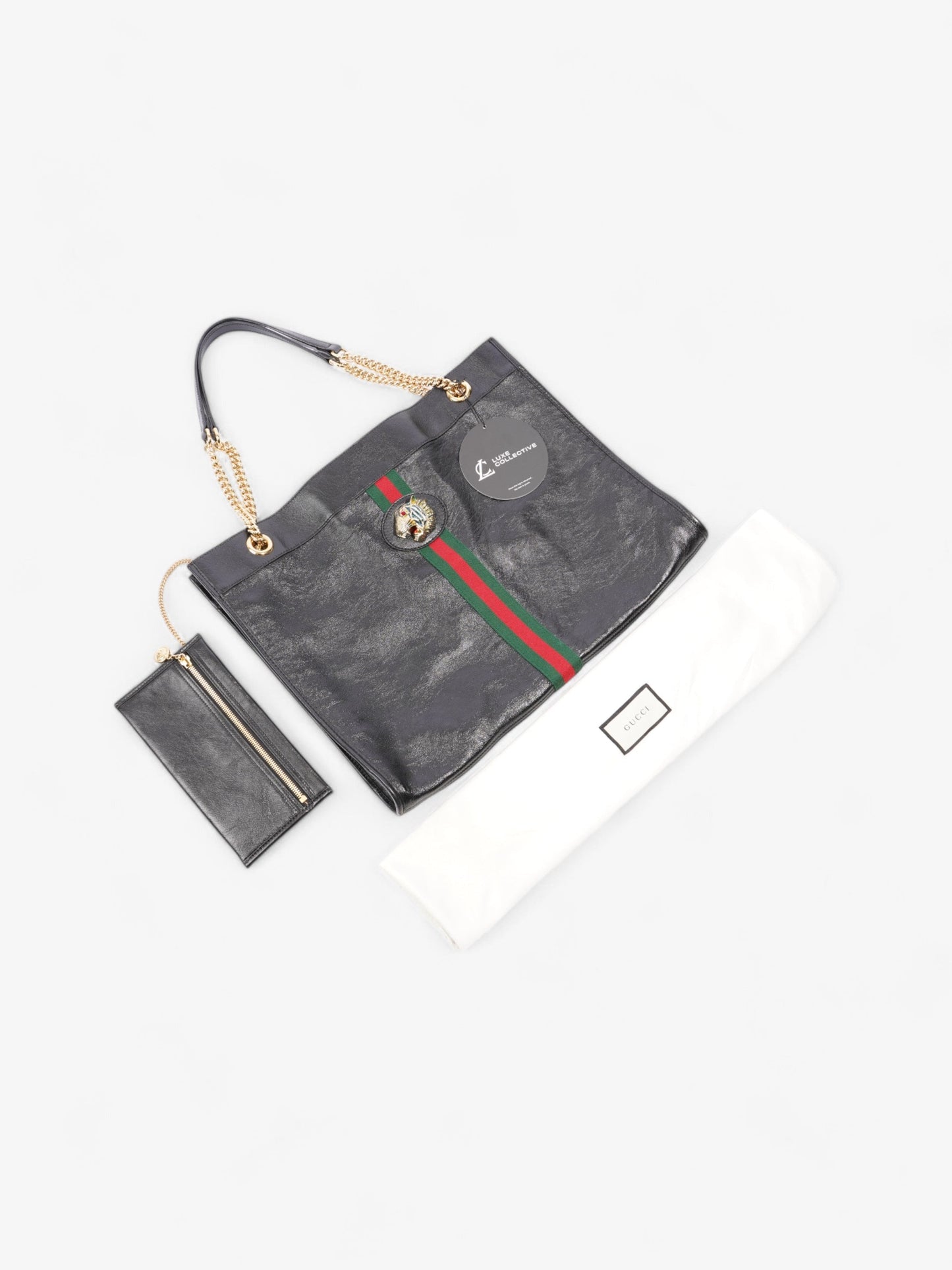 Gucci Rajah Chain Tote Black / Green / Red Leather Large