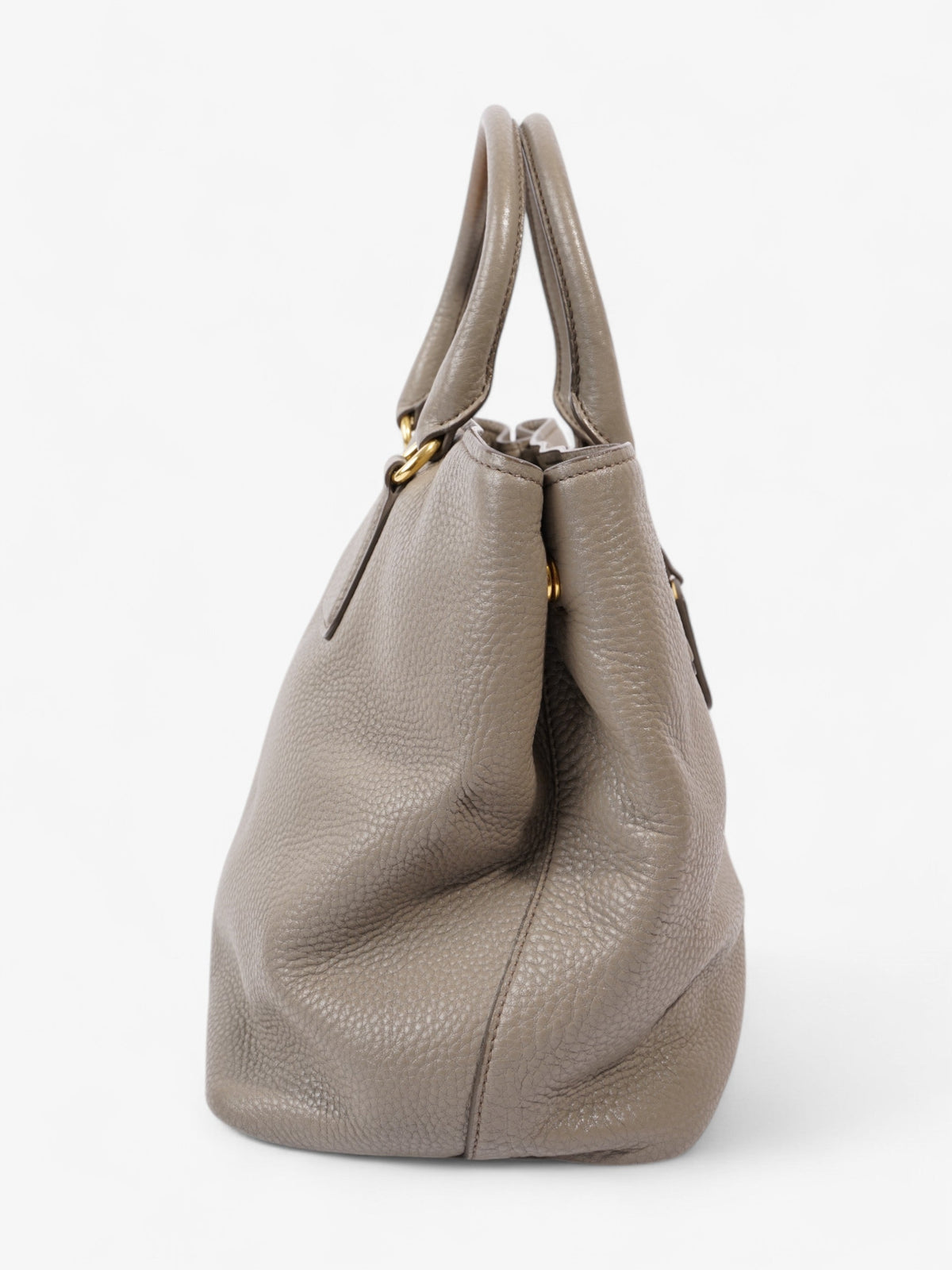 Prada Vitello Daino Middle Zip Tote Grey Leather
