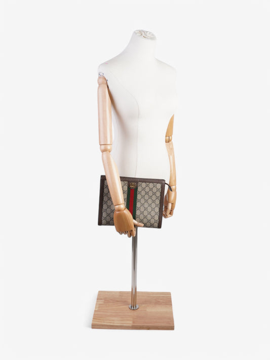 Gucci Ophidia Pouch Beige  / Brown / Green Coated Canvas