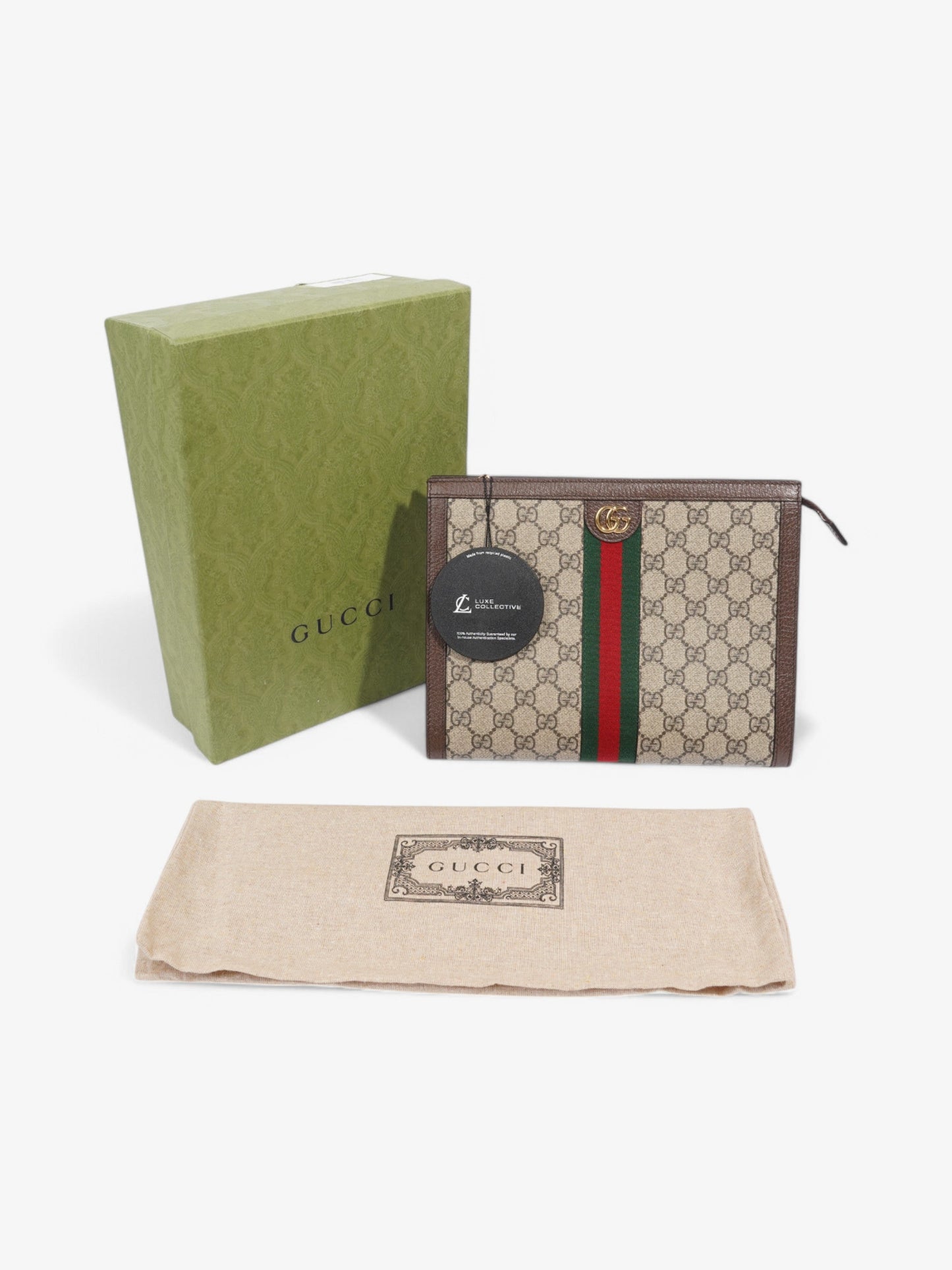 Gucci Ophidia Pouch Beige  / Brown / Green Coated Canvas