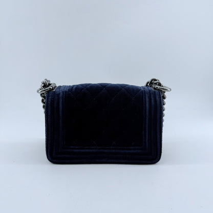 Chanel Navy Blue Velvet Mini Le Boy Bag