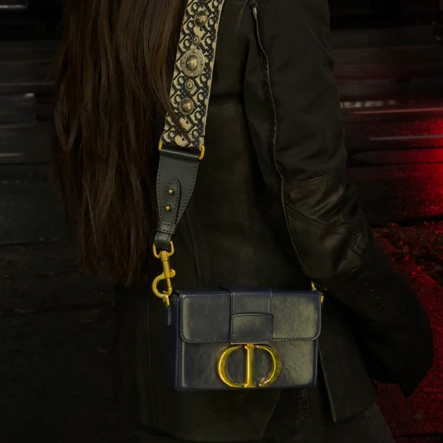 Christian Dior Navy Blue Leather 30 Montaigne Box Shoulder Bag