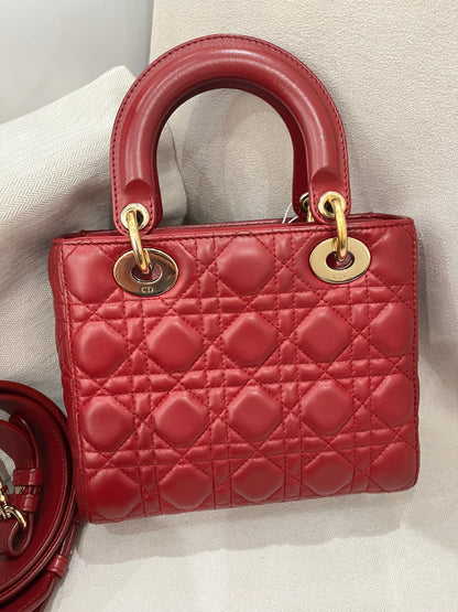 Pre-owned Dior Small My ABC Lady Dior Red Wine Lambskin with Golden Hardware, 2018, w/ Full Set