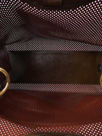 Fendi Perforated Runaway Shopper Tote White / Brown Leather Large