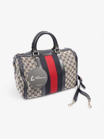 Gucci Boston Bag GG Supreme / Navy Blue / Red Canvas Medium