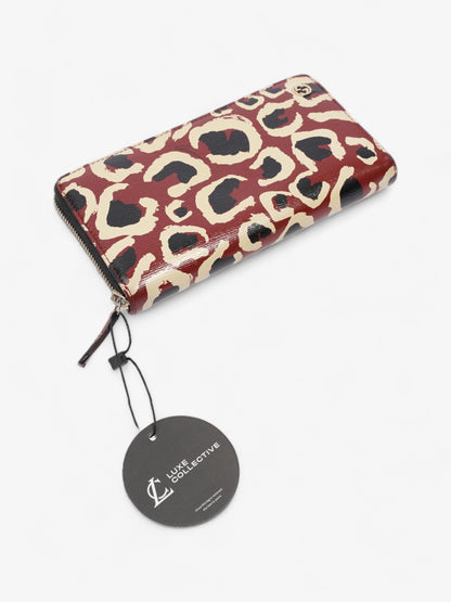 Gucci Leopard Print Zip Around Wallet Red / Black Calfskin Leather
