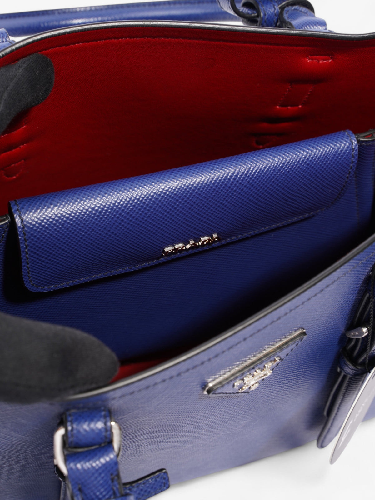 Prada Double Handle Tote Blue Saffiano Leather