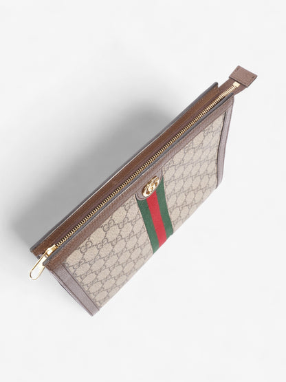 Gucci Ophidia GG Pouch Beige And Ebony GG Supreme / Green And Red Web Coated Canvas
