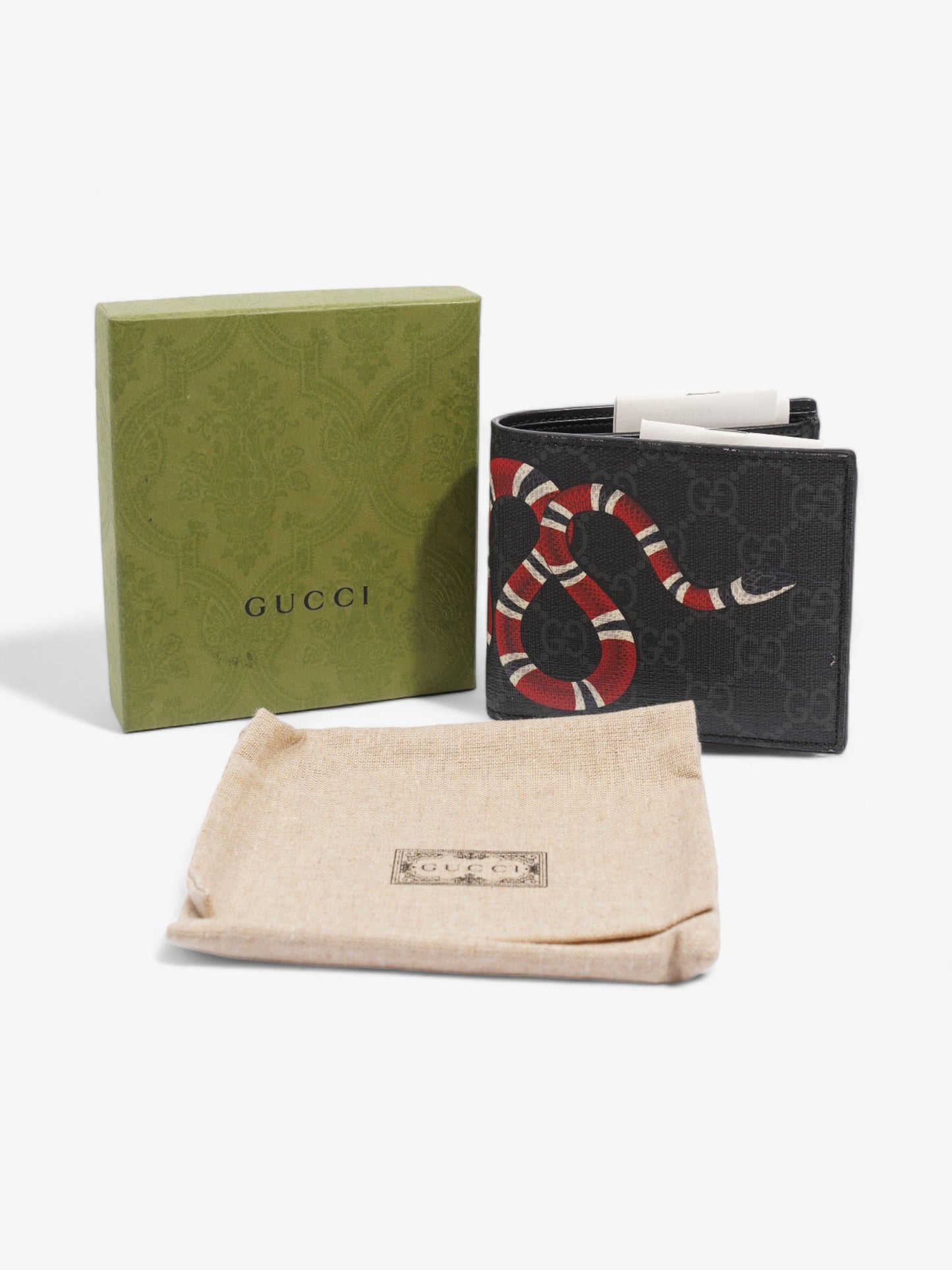Gucci Kingsnake Print Wallet Black GG Supreme / Red / Navy Coated Canvas