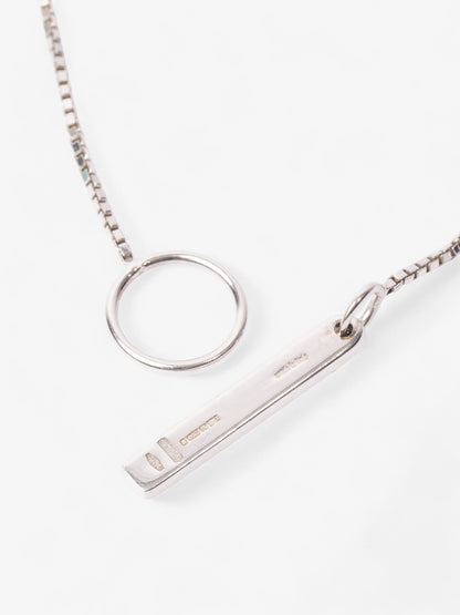 Gucci 18 Karat Bar Lariat Pendant Necklace Silver White Gold 54cm
