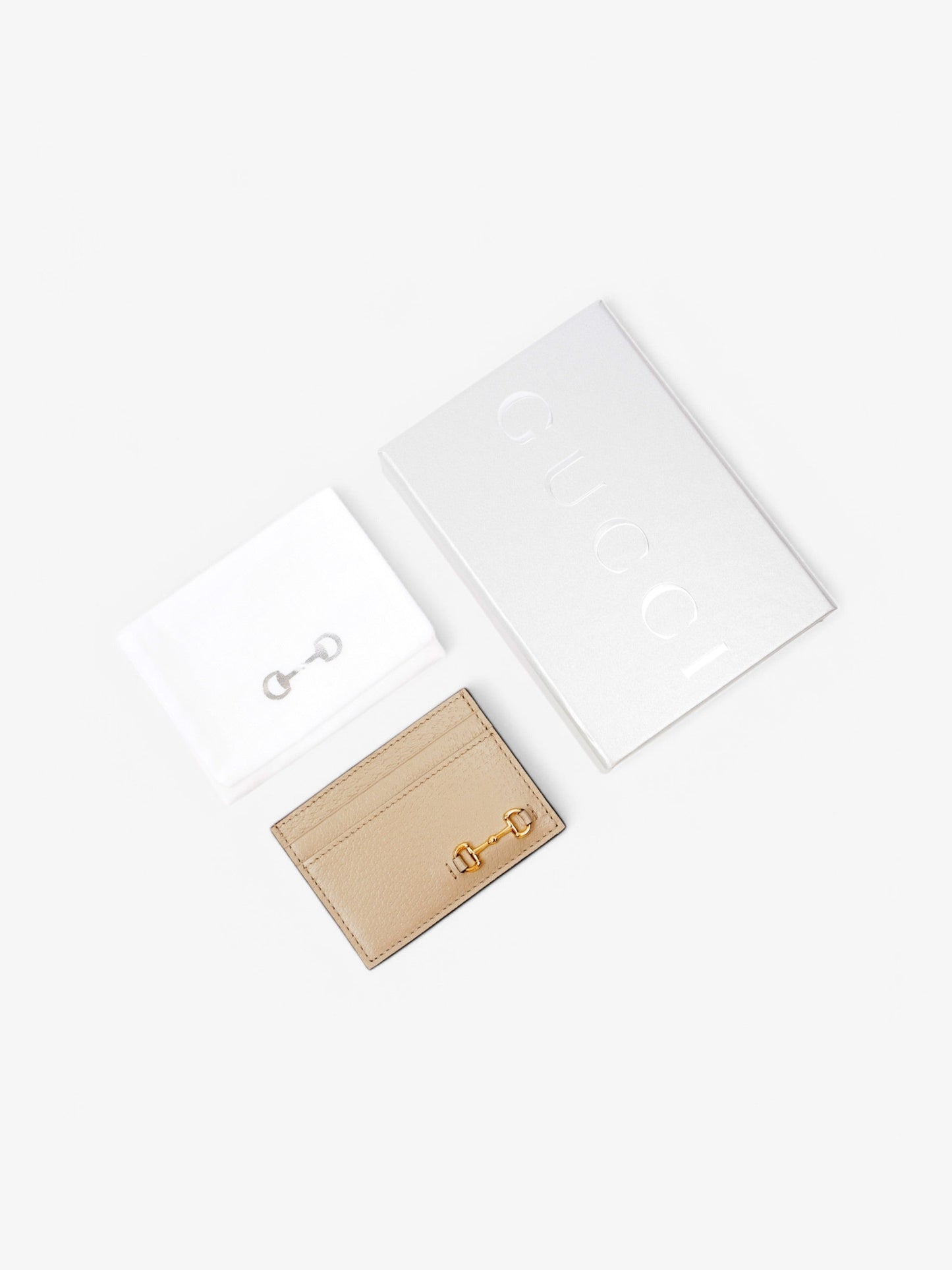 Gucci Horsebit 1955 Card Holder Beige / Gold Calfskin Leather